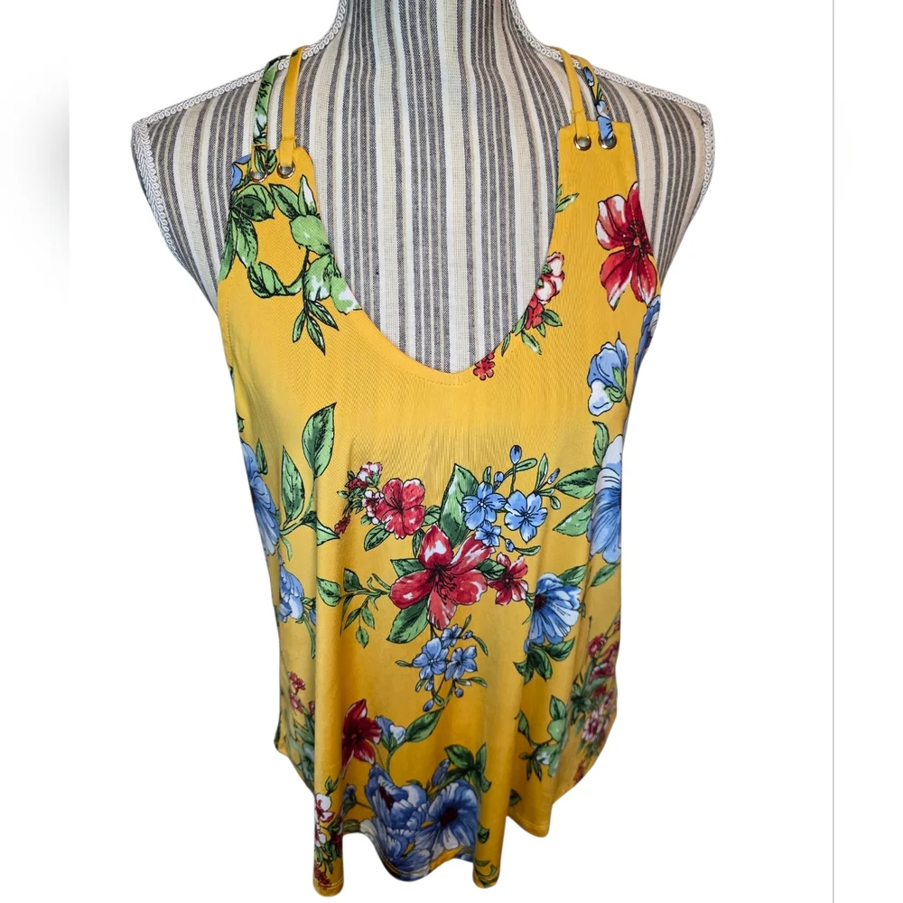 Modern Attraction Women's Floral Yellow Sleeveless Top Size L - Picture 1 of 6